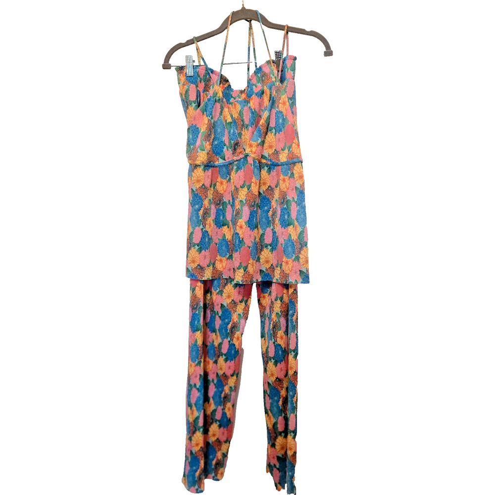 ZARA 2pc Multicolor Summer Floral Pleated Top & Pleated Pants size L - Picture 3 of 16